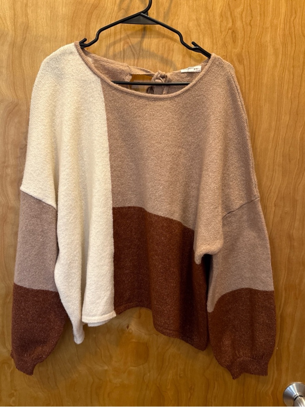 Blu Pepper Neutral Colorblock Crewneck Sweater - Cream, Taupe & Brown